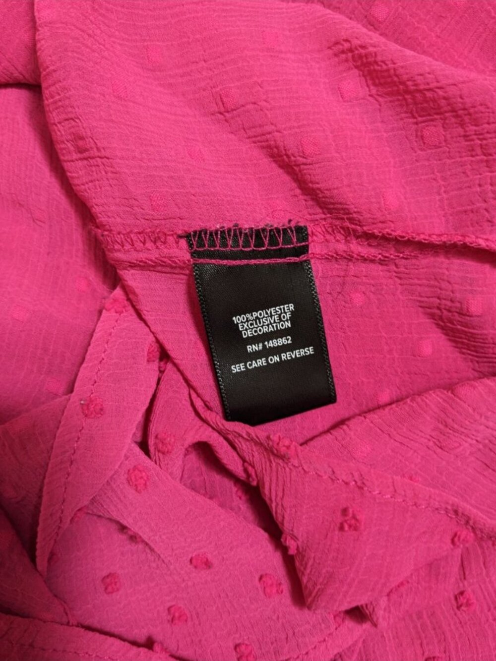 Torrid 1 Chiffon Swiss Dot Blouse Ruffle Neck Tie Front Top Pink 1X Crochet Lace - Picture 9 of 9